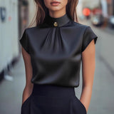 Women's Fashion Casual Korean Style Temperament Crew Neck Solid Color Shirt