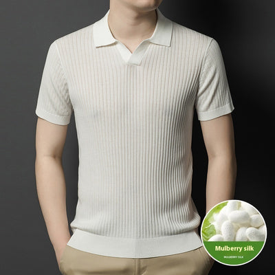 Mulberry Silk T-shirt Men's Short-sleeved Lapel High-end Casual Business