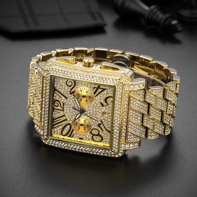 Men's Diamond Weird Digital Square Dial Multifunctional Waterproof Watch