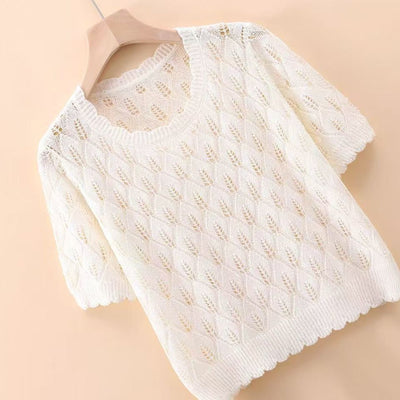 Summer Ice Silk Cut-out Knitwear Thin Short Sleeve