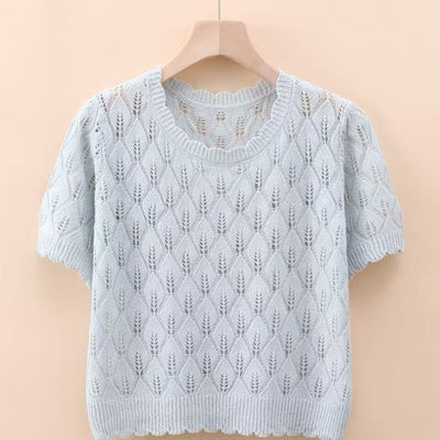 Summer Ice Silk Cut-out Knitwear Thin Short Sleeve