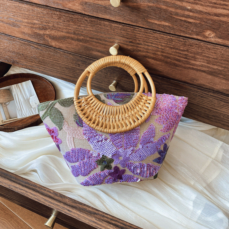 Sequin Straw High-grade Sense Niche Embroidered Bag