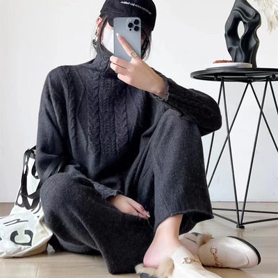 Sweater Wide Leg Trousers Look Slimming Two-piece Suit High