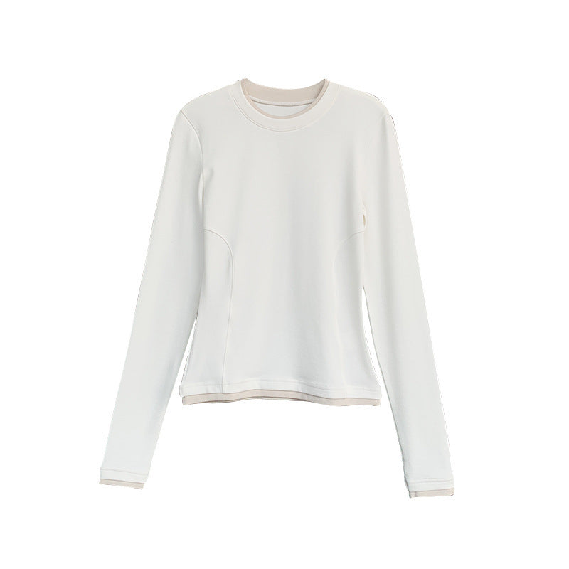Round Neck Shoulder Wool Base Shirt Women