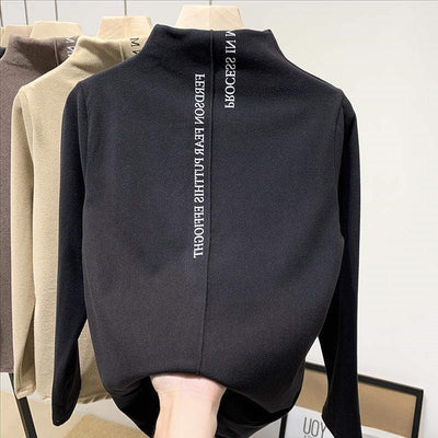Half High Collar German Velvet Long-Sleeved T-Shirt Women Fashion Top
