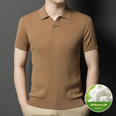 Mulberry Silk T-shirt Men's Short-sleeved Lapel High-end Casual Business