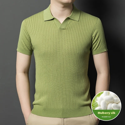 Mulberry Silk T-shirt Men's Short-sleeved Lapel High-end Casual Business