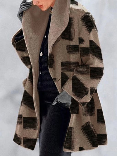 Women Lapel Printed Woolen Fashion Jacket