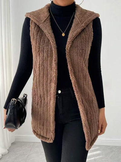 Women's Casual Solid Color Double-sided Plush Buckle-free Hooded Vest