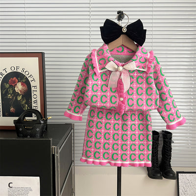 Kids' Sweater Suit Knitted Cardigan Two-piece Set
