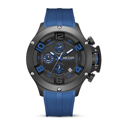 Megir Men's Watch Multi-function Chronograph Sports Quartz Watch Silicone Band