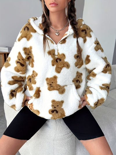 Fashion Bear Printed Plush Casual Top For Women