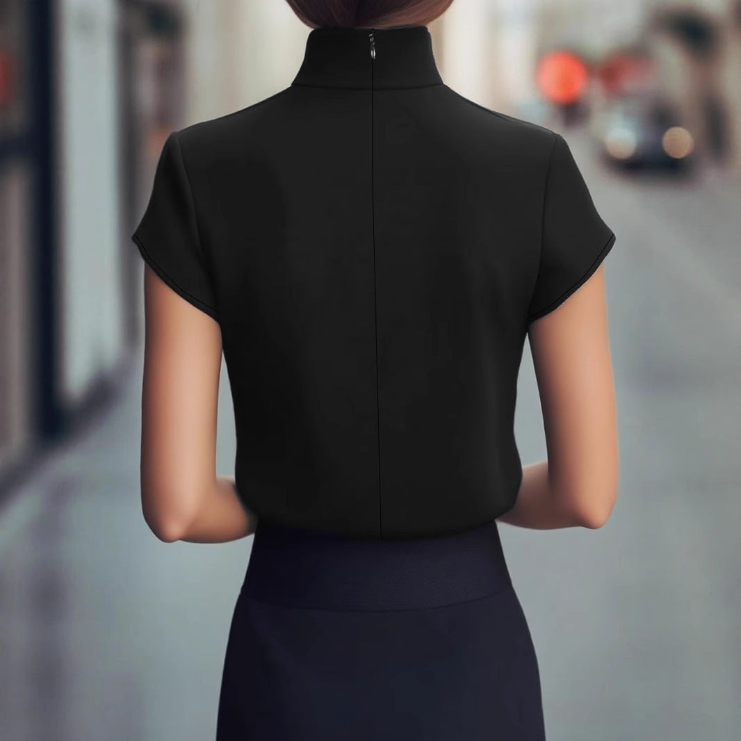 Women's Fashion Casual Korean Style Temperament Crew Neck Solid Color Shirt