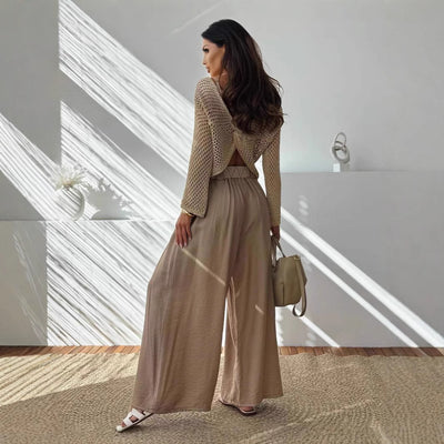 Pullover V-neck Hollow Out Back Cross Loose Sweater