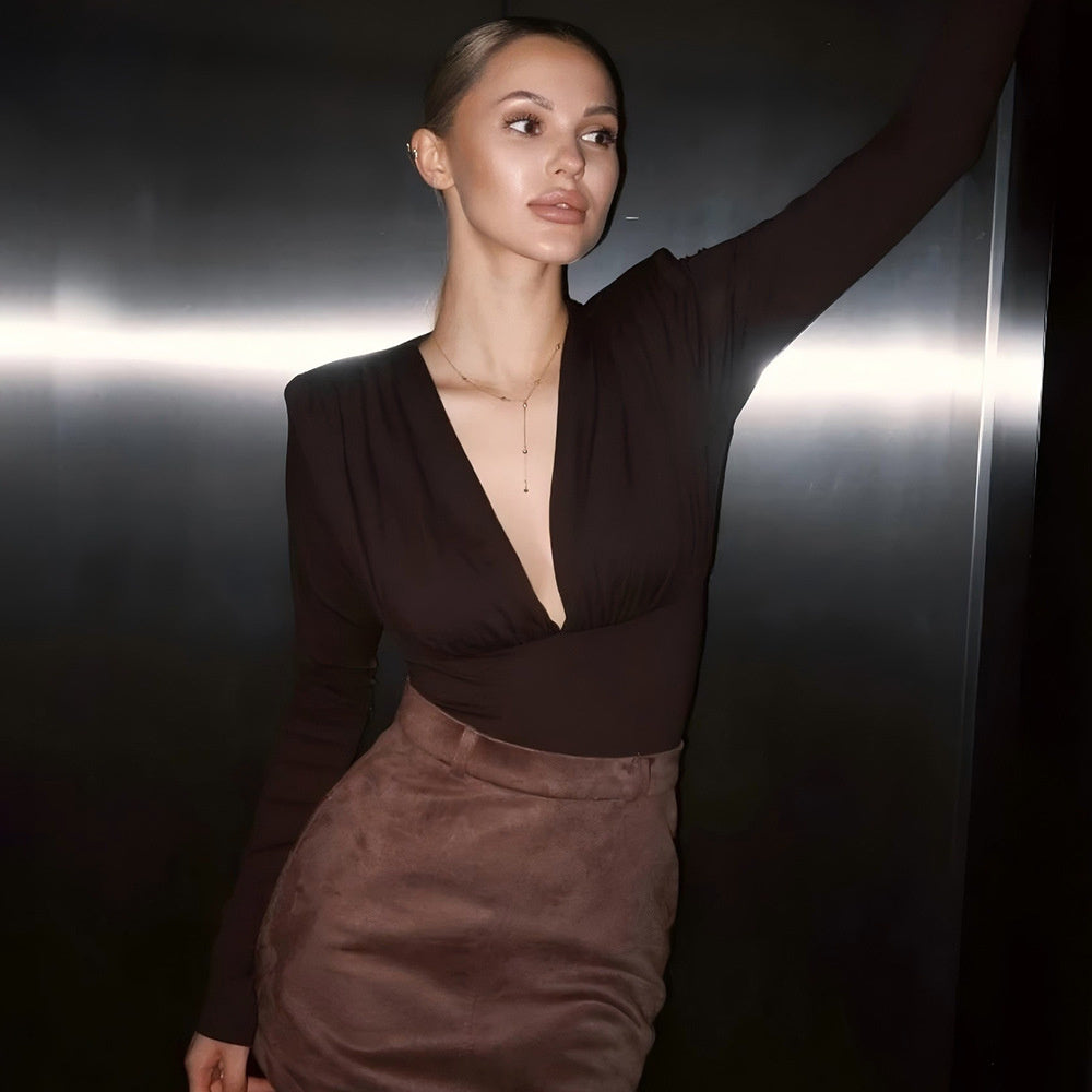 New Women's Deep V-neck Long-sleeved Jumpsuit