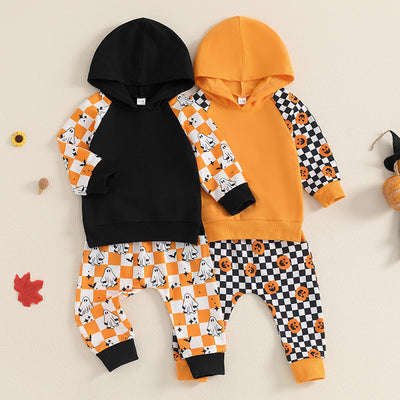 Kids' Multicolor Hoodie Plaid Trousers Two-piece Set