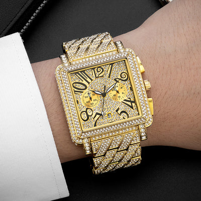 Men's Diamond Weird Digital Square Dial Multifunctional Waterproof Watch