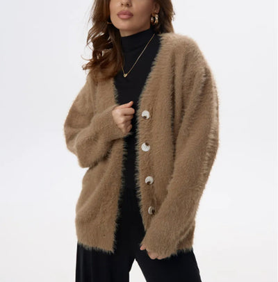 Loose Long Sleeve V-neck Sweater Coat Women