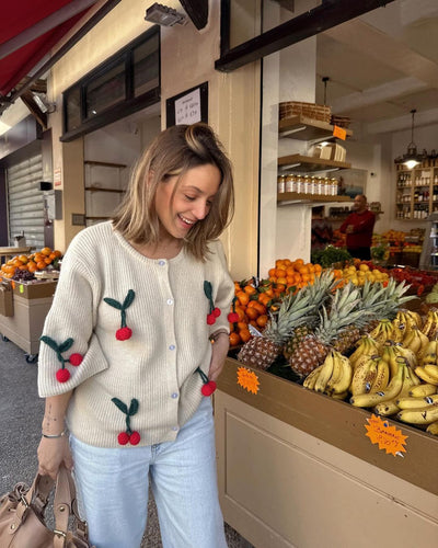 Three-dimensional Flower Round Neck Cardigan Knitted Short Sleeve
