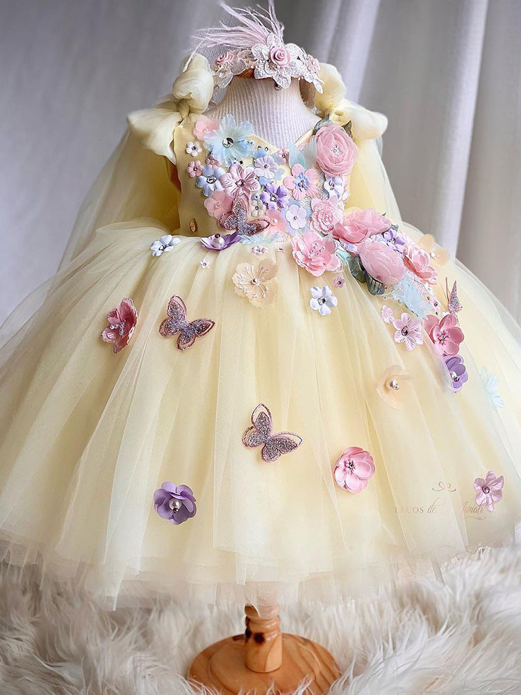 Girls' Embroidered Princess Dress Bride Fellow Kids