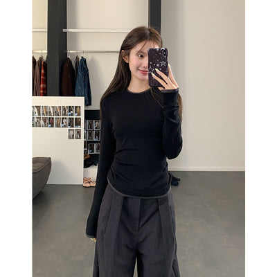 Round Neck Shoulder Wool Base Shirt Women