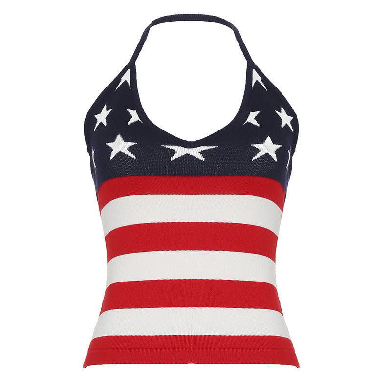 XINGX Printed Woolen Camisole Personality Street Halter Sleeveless Top