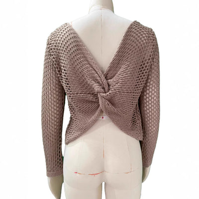 Pullover V-neck Hollow Out Back Cross Loose Sweater