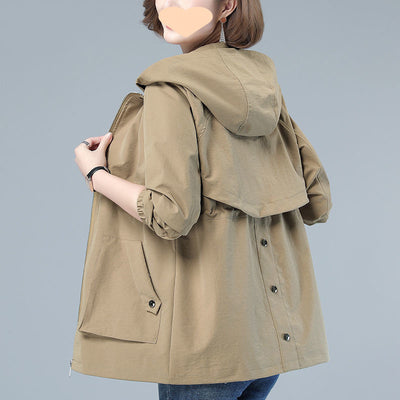 New Hooded Mom Fashion Casual Trench Coat Top For Women