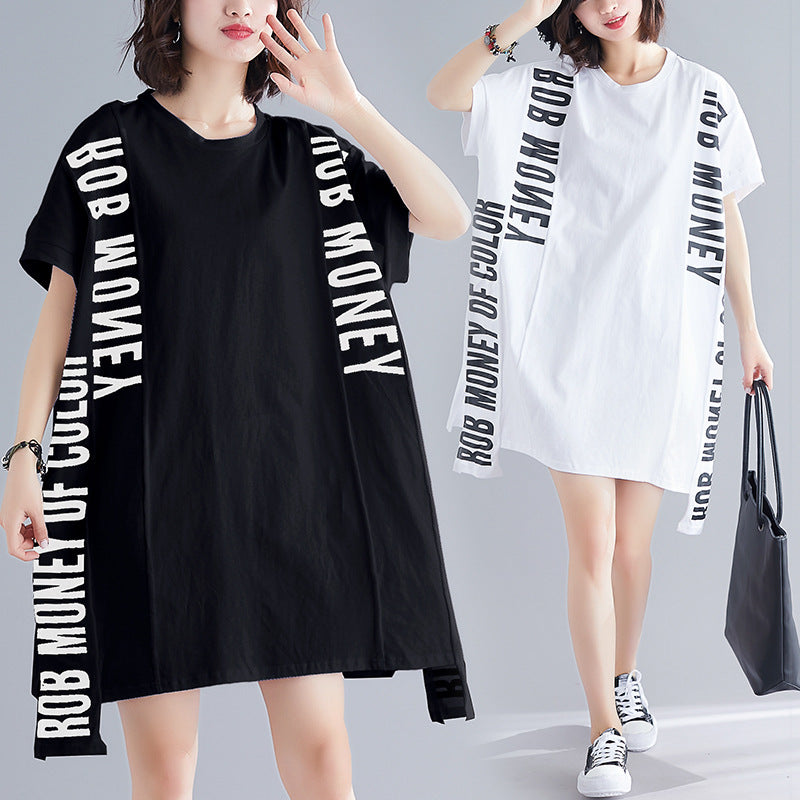 Letter Print Bat Midi Dress On Both Sides