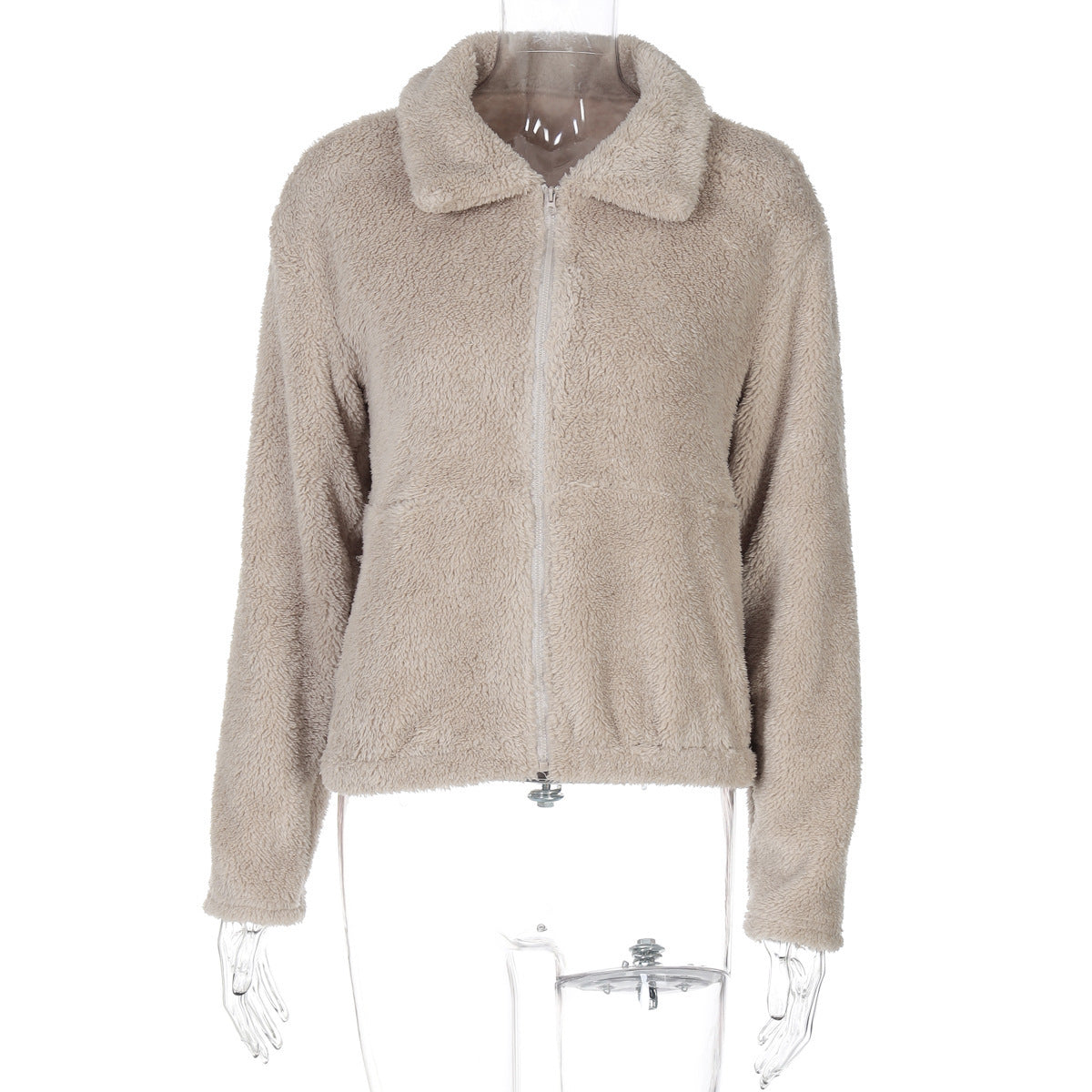 New Fashion Zipper Cardigan Lapel Plush Casual Sweatshirt Coat