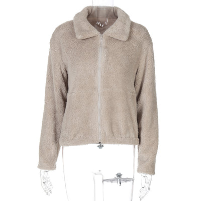 New Fashion Zipper Cardigan Lapel Plush Casual Sweatshirt Coat