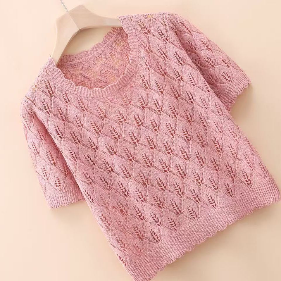 Summer Ice Silk Cut-out Knitwear Thin Short Sleeve