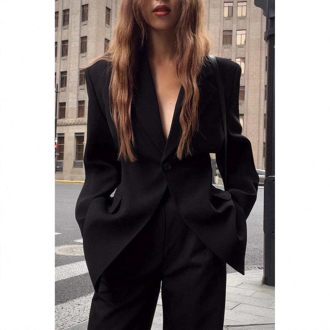 Slim-fit Black Suit Jacket Women's Design Sense Niche