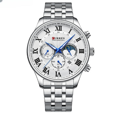 Calendar Steel Band Six-pin Sports Business Quartz Men's Watch