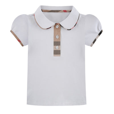 Contrast Check Lapel Short Sleeve Kids Shirt