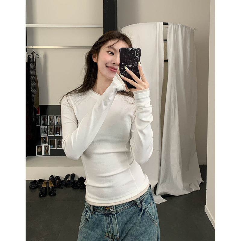Round Neck Shoulder Wool Base Shirt Women