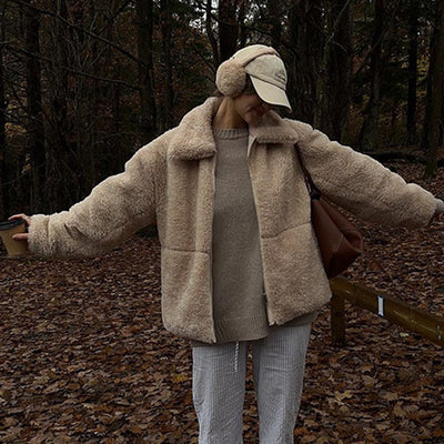 New Fashion Zipper Cardigan Lapel Plush Casual Sweatshirt Coat