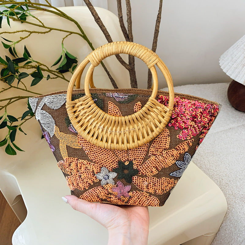 Sequin Straw High-grade Sense Niche Embroidered Bag