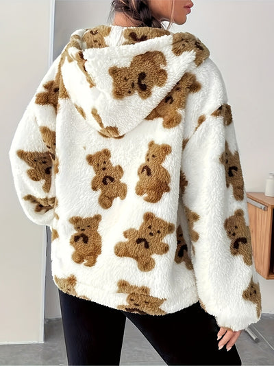 Fashion Bear Printed Plush Casual Top For Women