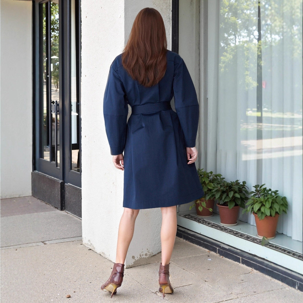 Elegant Round Neck Waist Trimming Elegant Trench Coat