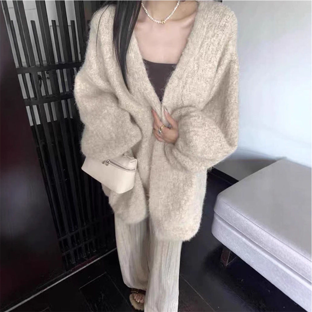 Soft Glutinous Idle Style Dinified Sweater Coat Women Loose Plus Size Women