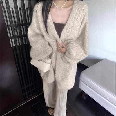 Soft Glutinous Idle Style Dinified Sweater Coat Women Loose Plus Size Women