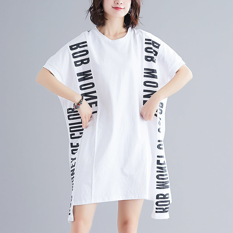 Letter Print Bat Midi Dress On Both Sides