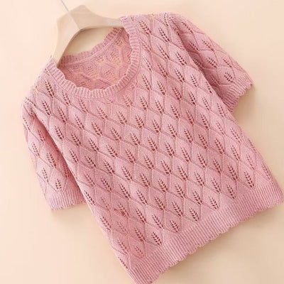 Summer Ice Silk Cut-out Knitwear Thin Short Sleeve