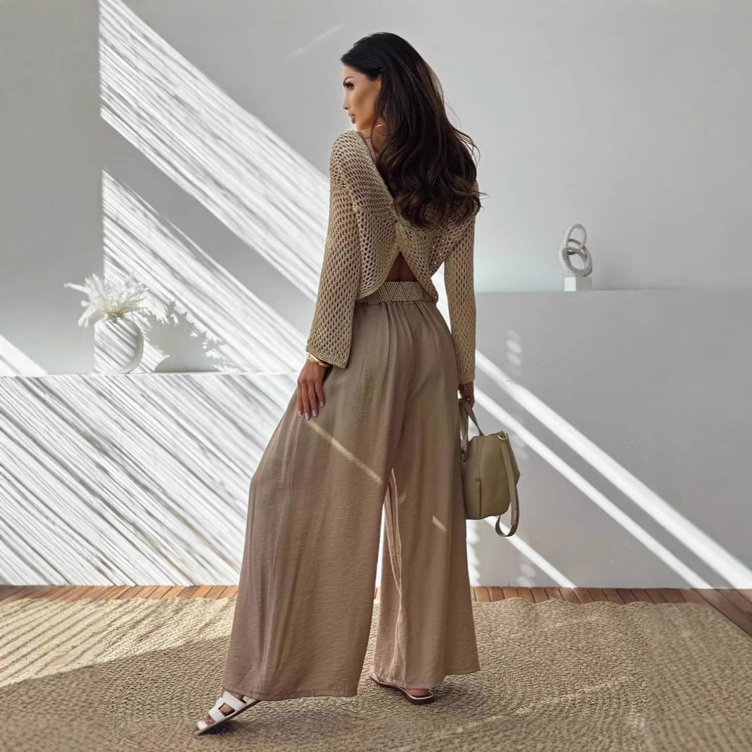 Pullover V-neck Hollow Out Back Cross Loose Sweater