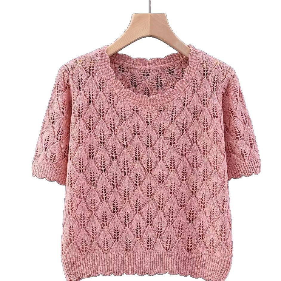 Summer Ice Silk Cut-out Knitwear Thin Short Sleeve