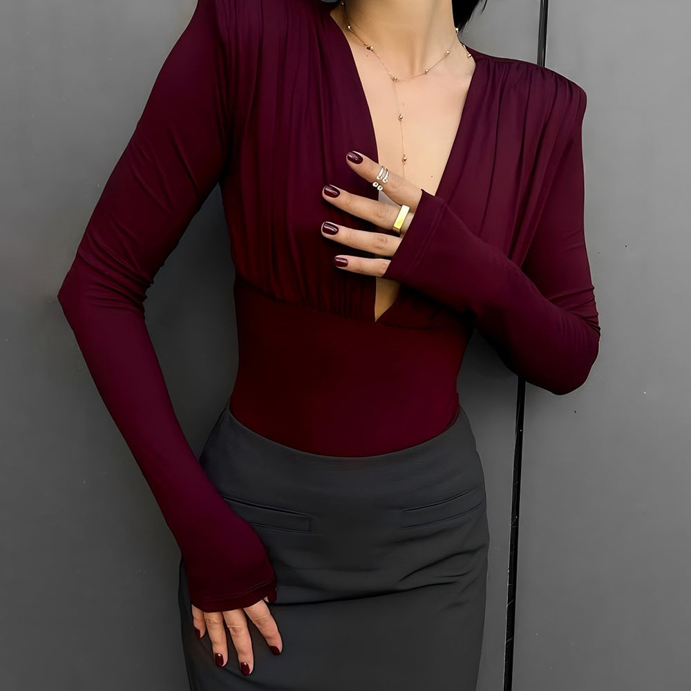 New Women's Deep V-neck Long-sleeved Jumpsuit