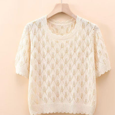 Summer Ice Silk Cut-out Knitwear Thin Short Sleeve