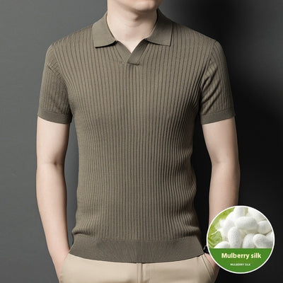 Mulberry Silk T-shirt Men's Short-sleeved Lapel High-end Casual Business