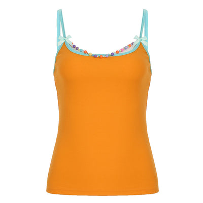 Summer Girl Dopamine Color Beaded Bow Small Sling Sexy All-matching Top